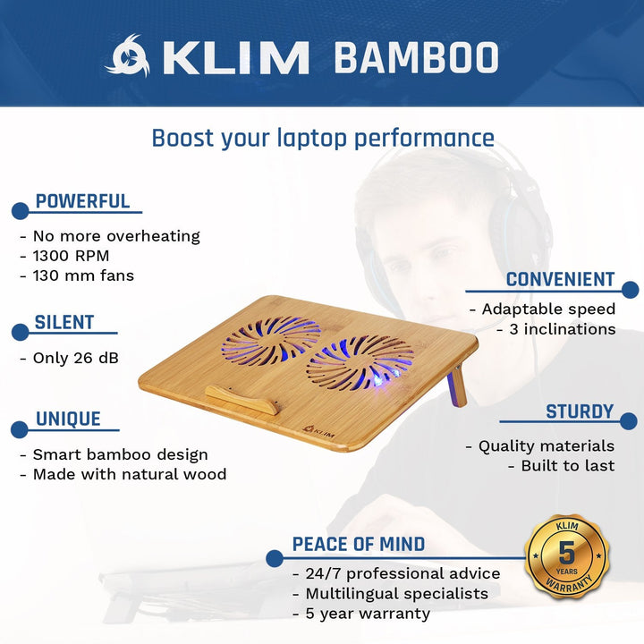 KLIM Bamboo Laptop Cooling Pad - Adjustable Speed - Upto 15.6” Laptop - KLIM Technologies