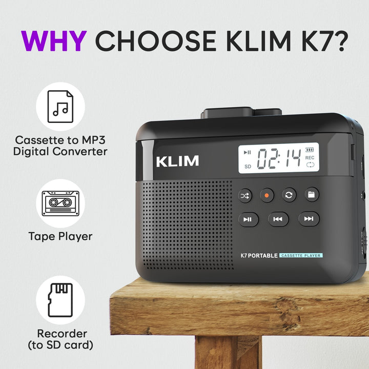 KLIM K7 Cassette Tape Player + Cassette to MP3 Converter - KLIM Technologies