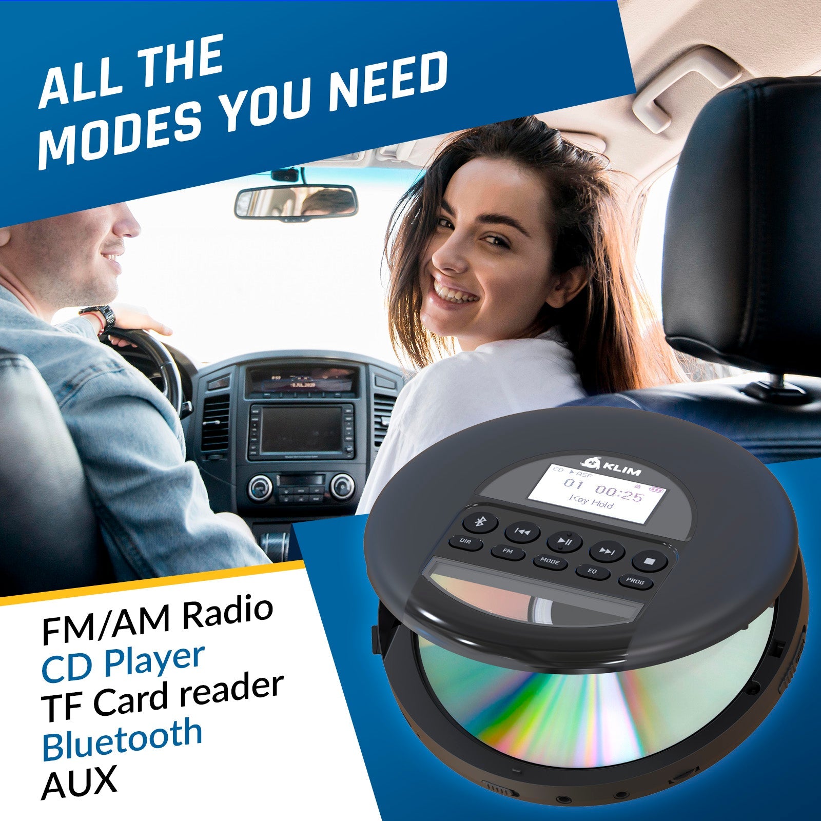 Lecteur CD Portable - KLIM - Nomad - Écouteurs Inclus - Bluetooth - Compatible MP3 Lecteur CD Portable - KLIM - Nomad - Écouteurs Inclus - Bluetooth - Compatible MP3