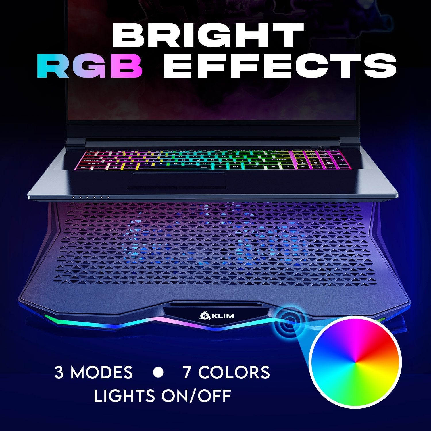 KLIM Rainbow Laptop Cooling Stand with RGB backlighting + 11