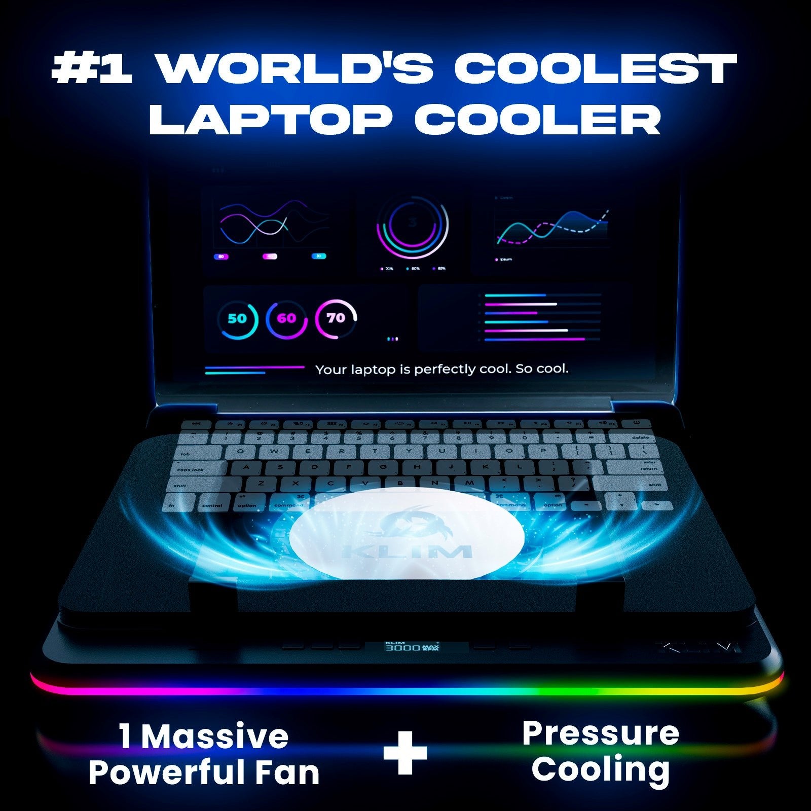 KLIM Turbofrost Laptop Cooling Pad | 4 Turbofans | RGB Lighting