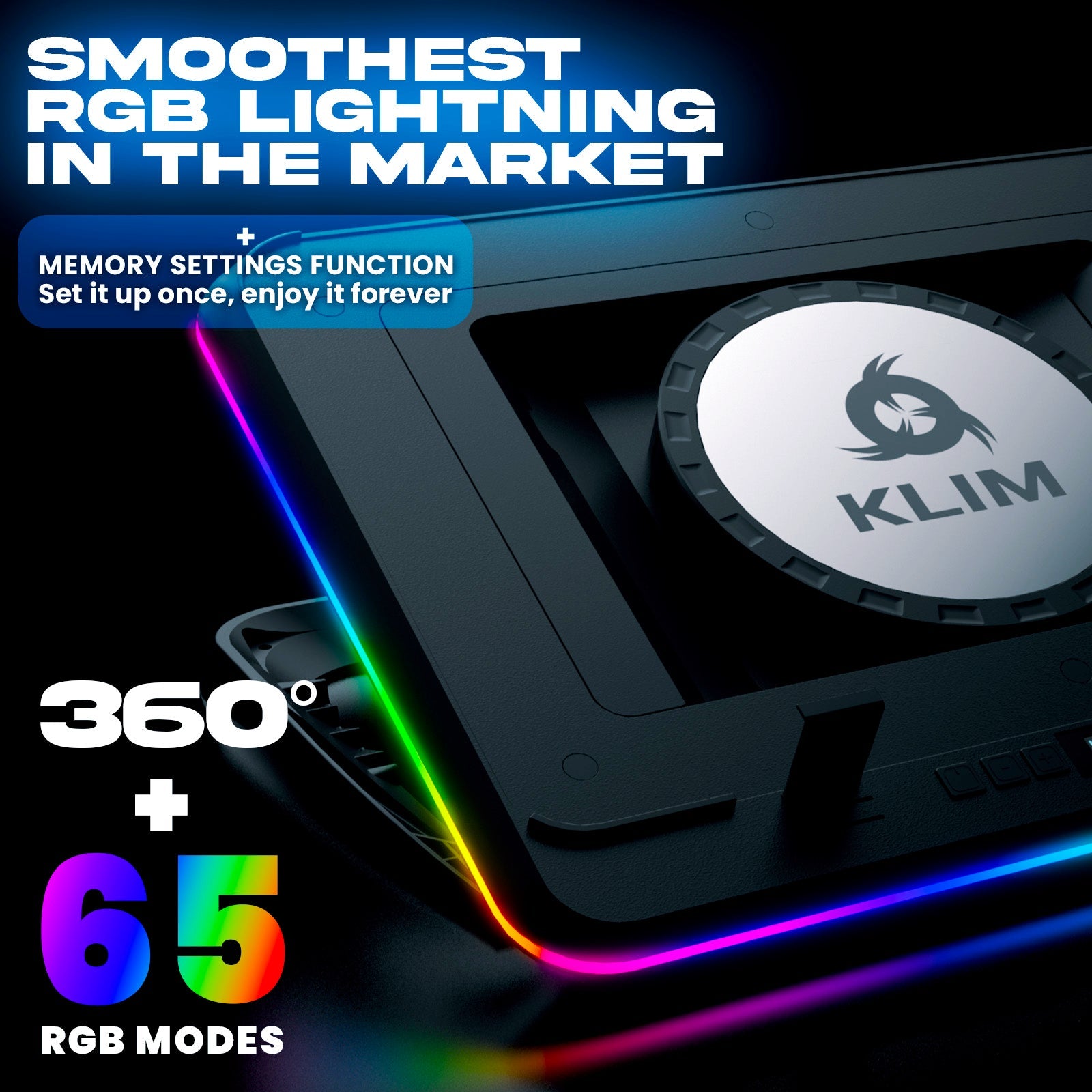 KLIM Turbofrost Laptop Cooling Pad | 4 Turbofans | RGB Lighting