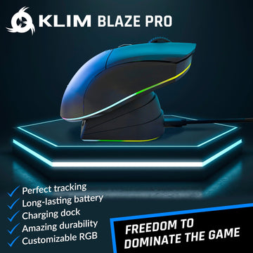 Souris Klim Techs KLIM Blaze - Souris Gamer sans Fil RGB - Rechargeable -  Capteur Haute Précision 6000 DPI avec Batterie Longue Durée - Noire
