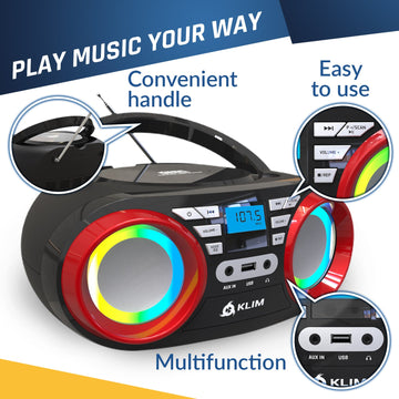 KLIM Boombox B3 Radio CD Player  Bluetooth, MP3 & RGB Lights – KLIM  Technologies