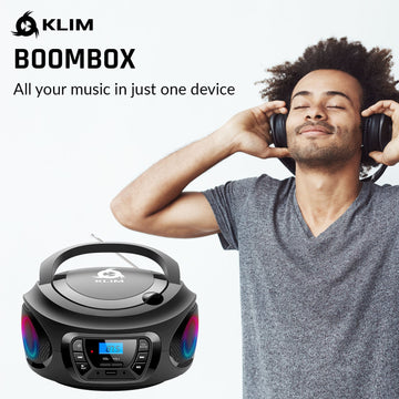 KLIM Reproductor de CD portátil B3 - Nuevo 2023 - Radio FM, CD, MP3,  Bluetooth, AUX, USB, luces RGB - CD Boombox - Modo con cable e inalámbrico  con