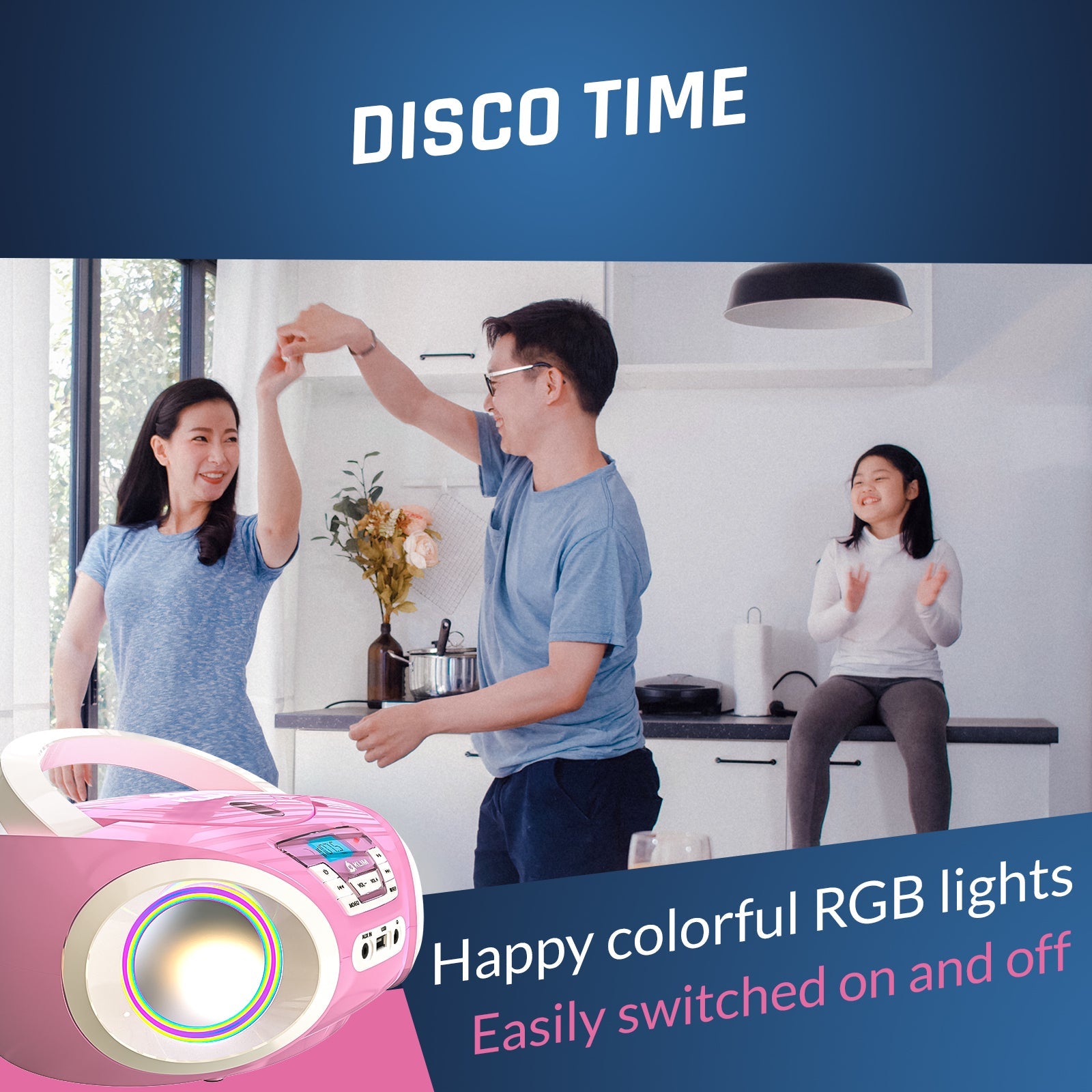 KLIM Candy Radio CD Player for Kids | USB & RGB Lights – KLIM