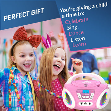 Klim Candy Kids Portable CD Player for Kids - New 2023 - FM Radio - Batteries Included - CD Boombox for Kids - Cute Pink Radio CD Player with Speakers