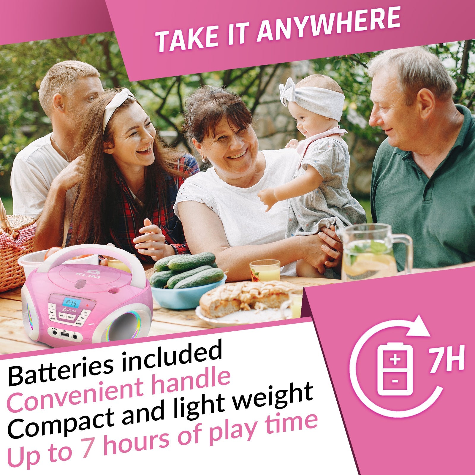 KLIM Candy Radio CD Player for Kids | USB & RGB Lights – KLIM