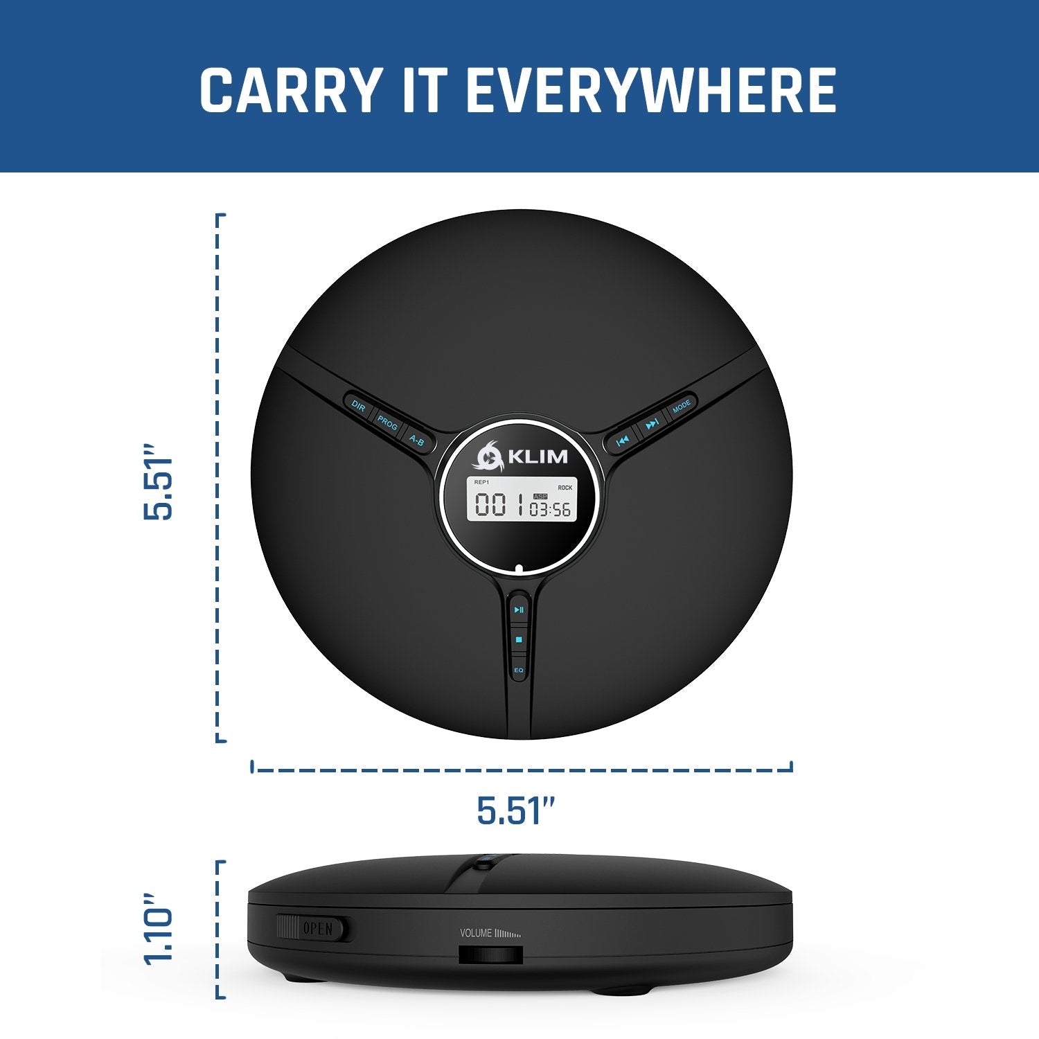 KLIM Discman Portable CD Player | Built-in Rechargeable Battery