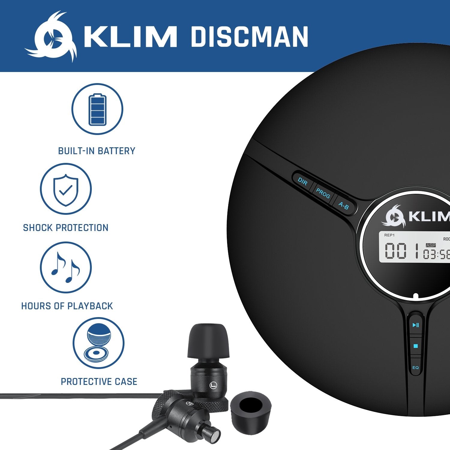 KLIM Discman Portable CD Player Builtin Rechargeable Battery KLIM