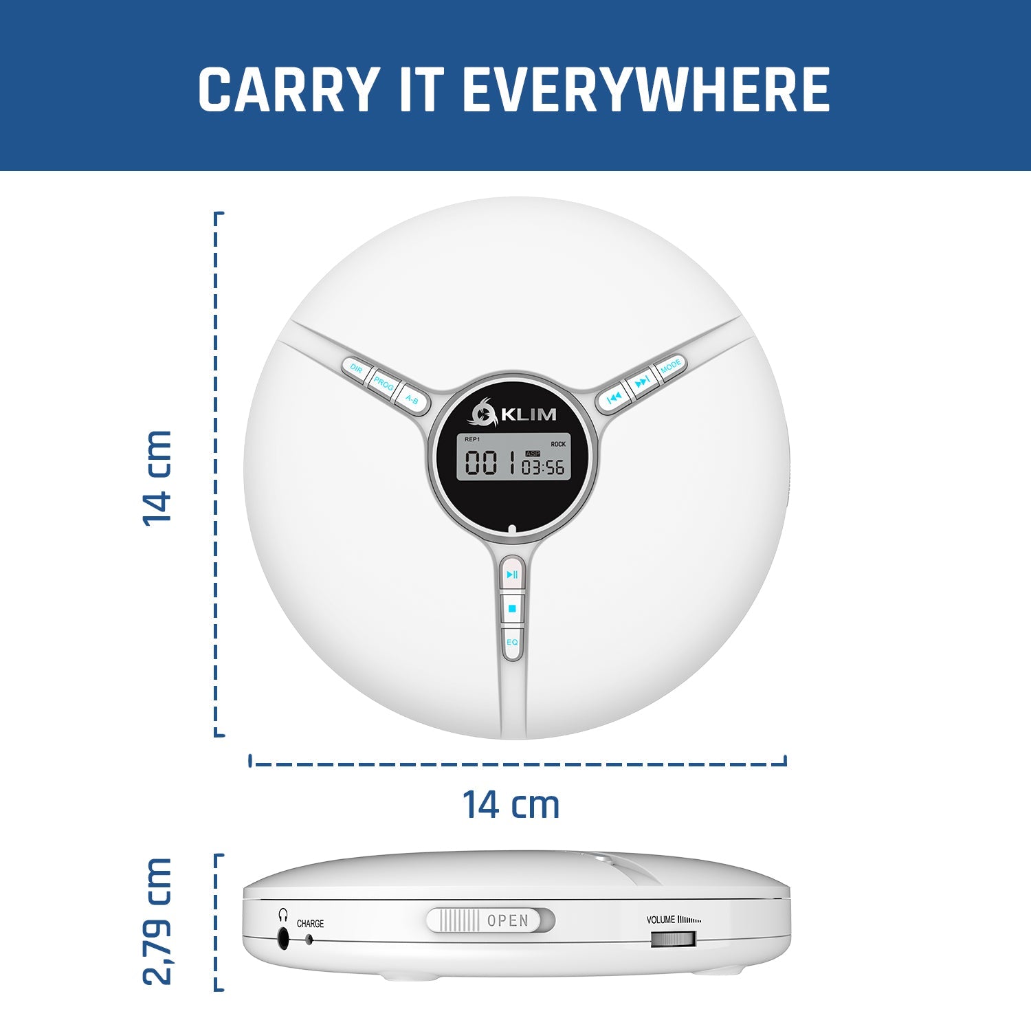 KLIM Discman Portable CD Player Builtin Rechargeable Battery KLIM Technologies