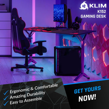 KLIM K140 - Bureau Gaming LED 140 x 60 cm + Gestion des câbles +