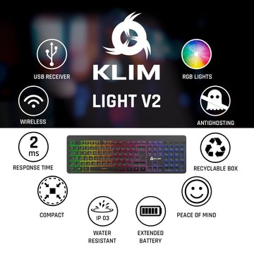 KLIM - Clavier Gamer rétroéclairé sans Fil Light V2 AZER