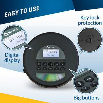 Reproductor CD Tenswall portátil Bluetooth radio FM -Blanco