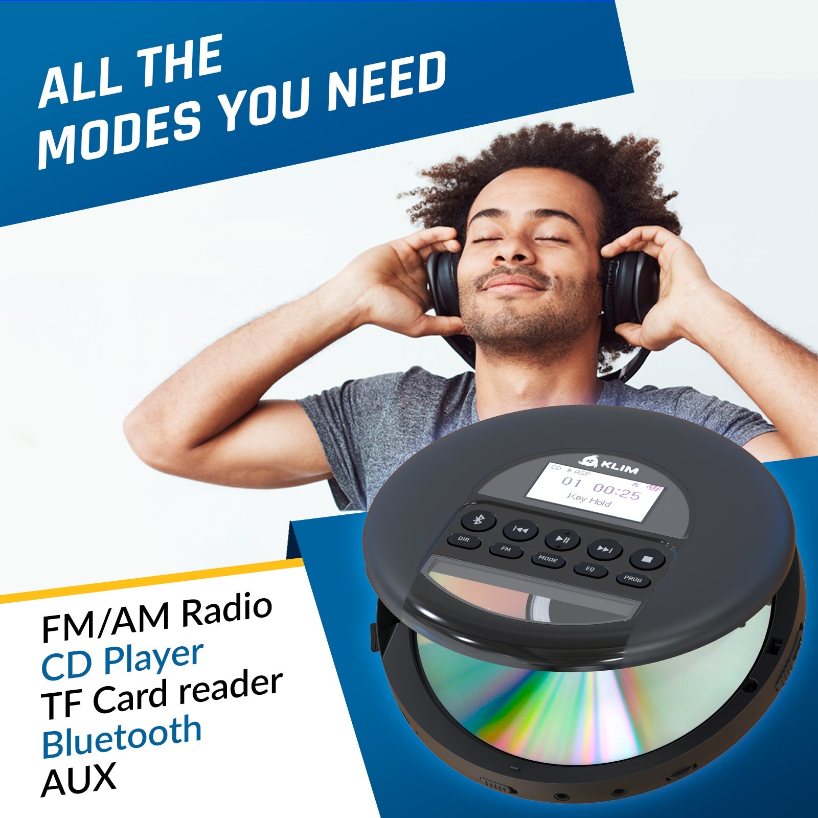 KLIM Nomad Tragbarer CD-Player mit Bluetooth – KLIM Technologies