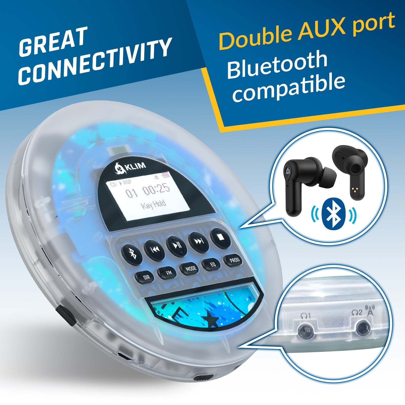 KLIM Nomad Lecteur CD Portable Bluetooth Écouteurs – KLIM Technologies KLIM Nomad Lecteur CD Portable Bluetooth Écouteurs – KLIM Technologies