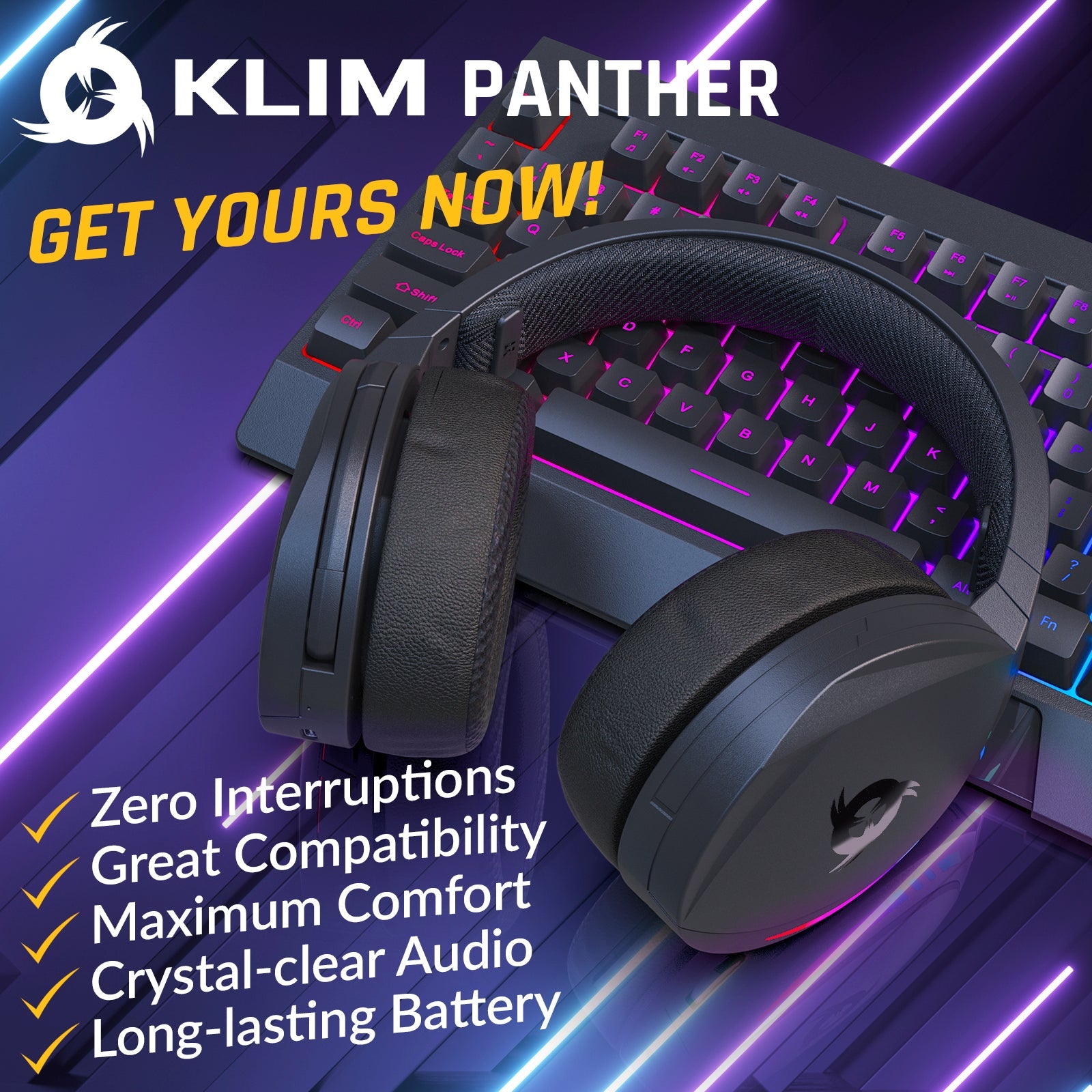 KLIM Panther Wireless Gaming Headset Superior Sound KLIM