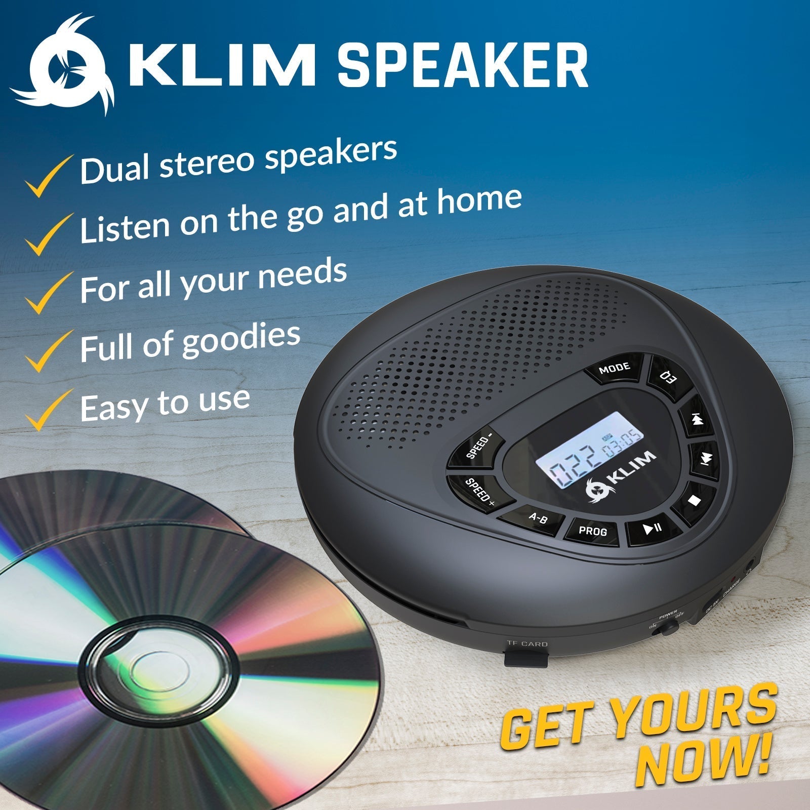 KLIM Speaker Nieuw 2024 Draagbare CD-Speler Met Luidsprekers en Hoofdtelefoon Oplaadbaar Voor Kinderen/Volwassenen SD/TF-Kaart AUX Voor Auto KLIM Speaker Nieuw 2024 Draagbare CD-Speler Met Luidsprekers en Hoofdtelefoon Oplaadbaar Voor Kinderen/Volwassenen SD/TF-Kaart AUX Voor Auto