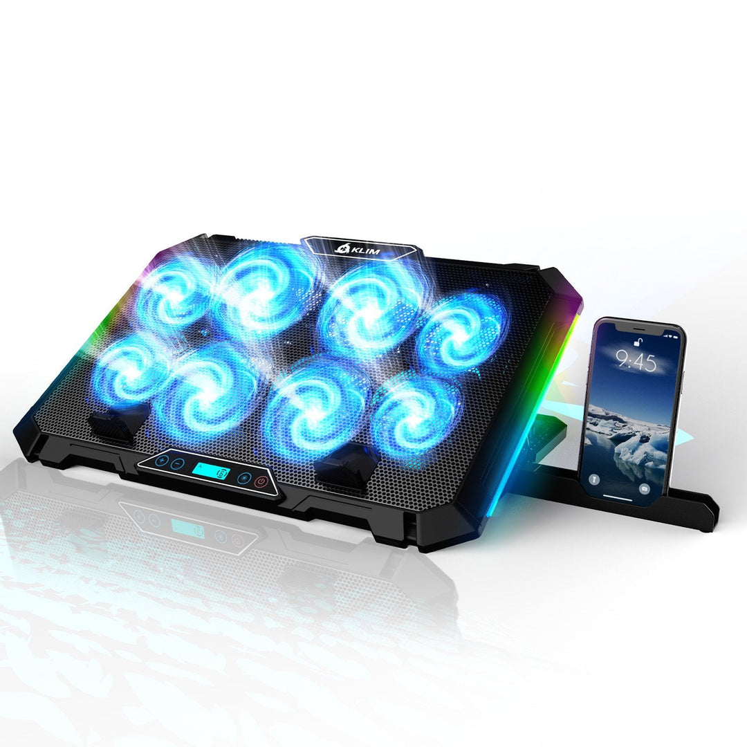 KLIM Halo + Base Refrigeradora Portatil RGB - 11 a 17 + Refrigerador  Portátil Gaming con Ventilador